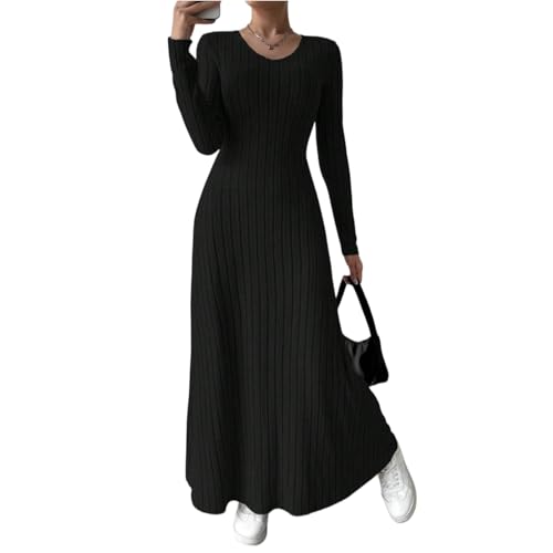 Damen Winterkleid Lang Elegant Strickkleid...