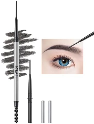 Eyebrow Pencil,2Pcs Professional Micro Brow Pencil with Spoolie Brush,Longwearing Waterproof Eyebrow Pencil Black,Includes Eyebrow Pen and Makeup Brushes.(Black)