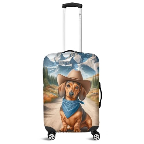 Welcome Fall Western Cowboy Dachshund Enjoys Majestic Autumn Travel Luggage Cover Wiener Dog Lover Gifts Idea Suitcase Dust Protective Decor - 01007