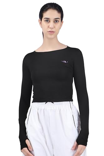 Image of Amazon Brand - INKAST Women Solid Fit T-Shirt | Active Wear Crop Tops with Thumbhole | Casual Sport Wear | Gym | Training | Running | Workout