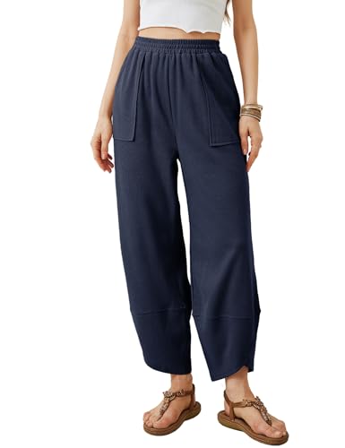 Image of Xiaoxuemeng Womens Baggy Wide Leg Pants Casual Elastic Waisted Palazzo Harem Pants with Pockets