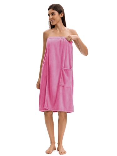 Image of Towel Wrap For Women After Shower,Plush Bath Robe Female,Sauna Spa Wrap Around Towels With Pockets