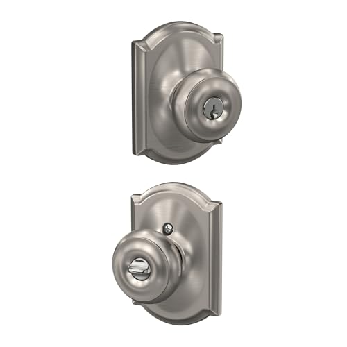 Image of SCHLAGE F51A GEO 619 CAM Georgian Knob with Camelot Trim Keyed Entry Lock, Satin Nickel
