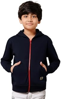 Alan Jones Clothing Boys Regular Fit Zipper Hooded Sweatshirt | Kangaroo Pocket & Drawstring Hood