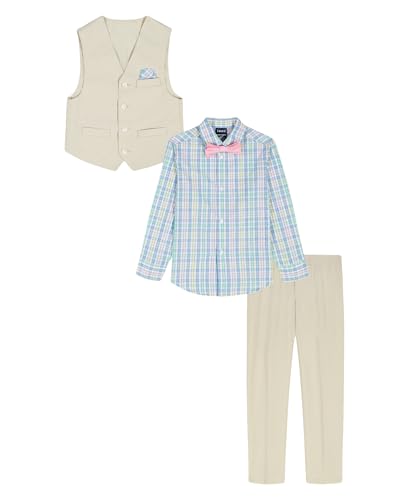 Image of IZOD Boys' 4-piece Formal Dress Up Suit Set, Vest, Pants, Collared Shirt, and Tie