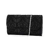 Gripit Floral Handbags Lace Pearl Clutch Purses for Women Fancy Envelope Wedding Evening Clutch Bag for Ladies Formal Bride Purse With Shoulder Chain,Black