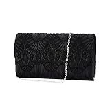 GripIt Floral Handbags Lace Pearl Clutch Purses for Women Fancy Envelope Wedding Evening Clutch Bag for Ladies Formal Bride Purse With Shoulder Chain,Black