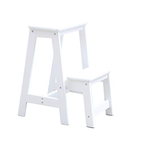 LIYFF-Marchepieds escamotables en 2 étapes Pliant Tabouret Échelle Bibliothèque Multifonctions Cuisine Mobilier Salle de Bain Tabouret à échelle en Bois, capacité 90 kg (Blanc) Cover