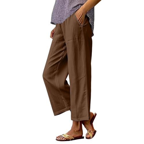 Pantalon en lin confortable contre la chaleur style ample femme