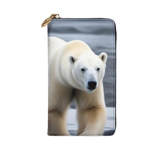 Leather Wallet 7.48 x 4.13 in - Stylish and Durable Wallet for Women with Multiple Compartments and Zipper Design Polar bear Pattern2