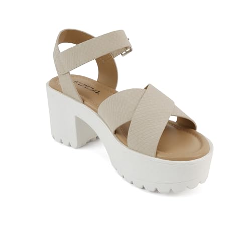 Image of Soda inchJoey inch ~ Women Open Toe Criss Cross Strap Mid Heel Sandal with Adjustable Ankle Strap