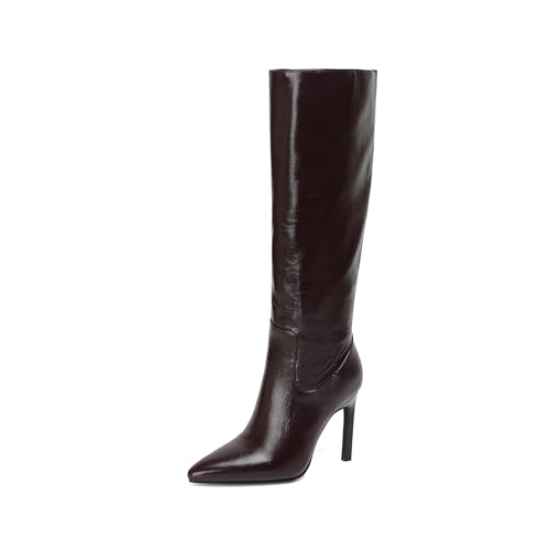 sun gurg Womens Brown Knee High Boots Stiletto Tall Pointed Zip Boots 9