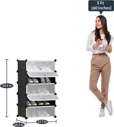 Image of Sunderlook Shoe Rack Plastic for Home- Shoe Stand, Chappal Stand, Professional Multipurpose Foldable Standing Comfort Runner Shoe Rack with Door, Slipper Stand (Black, 5 Shelf 5 Door)