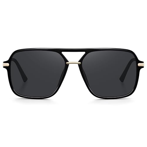 Fanshen Trendy Sunglasses Womens Men, Square Aviator Polarized Sun Glasses UV Protection for Driving, Travel & Everyday Wear (Black)