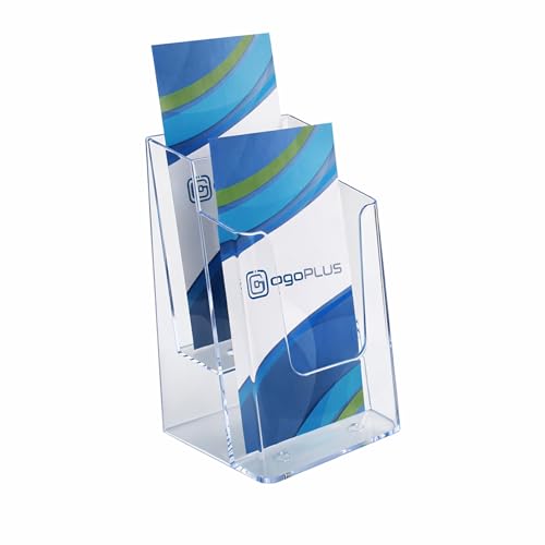 ogoPLUS 2 Etagen Prospektständer Din lang Hochformat / Prospekthalter, Flyer-Ständer Werbung, Aufsteller, Tisch-Prospektständer / Prospektbox / Werbung, leichte Neigung für optimales Blickfeld