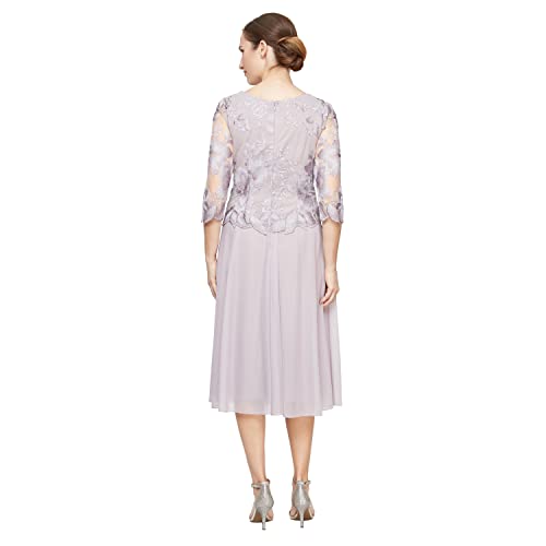 Image of Alex Evenings Women's Tea Length Embroidered Bodice Mother of The Bride Gown, Wedding Guest Dress (Petite and Regular Sizes)