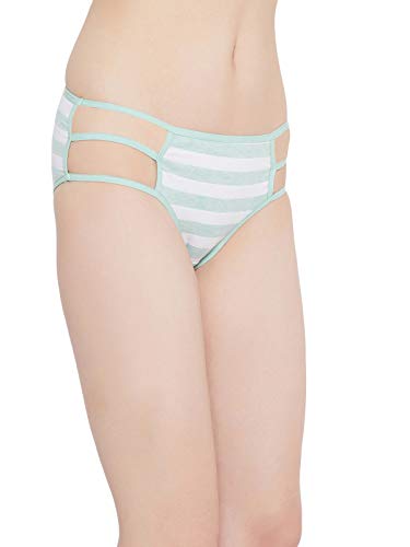 Image of Clovia Women's Cotton Mid Waist Striped Hipster Panty with Cage Sides