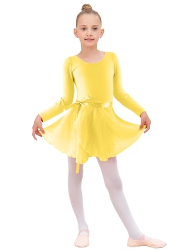 Image of EQSJIU Ballet Leotards for Girls with Removable Skirt Combo Tie Ruffle Sleeve Outfit