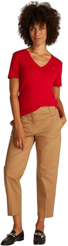 Tommy Hilfiger Damen T-Shirt Kurzarm New Slim Cody mit V-Ausschnitt, Rot (Primary Red), XXS – Ansicht 6