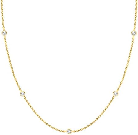 PAVOI 14K Yellow Gold Plated Station Necklace | Simulated Diamond By The Yard Necklace | Womens CZ Chain Necklace
