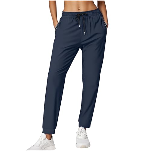 Women's Soft Lounge Joggers Quick Dry Athletic Sweatpants Summer Yoga Jogging Pants with Zipper Pockets(Blue,XX-Large)
