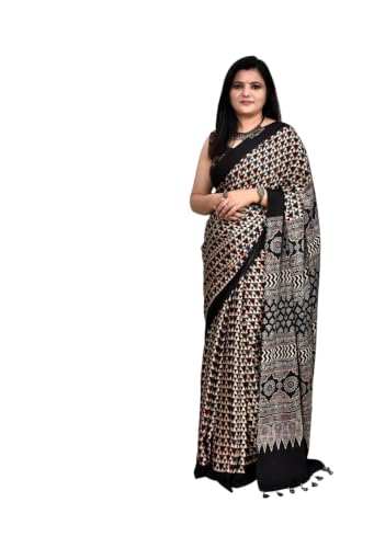 Image of SATIKA VASTRAM Modal Silk Ajrakh Saree Bandhani Design Crepe Printed Designer Pallu Attach Blouse Piece