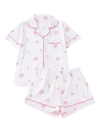 Image of Floerns Women's Floral Pajamas Notch Collar Print Sleepwear Two Piece Pajama Set