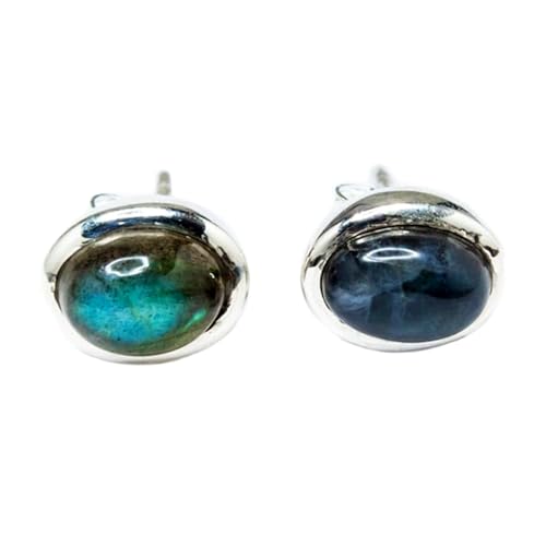 Boucles d'oreilles labradorite naturelle argent 925 puces minimalistes