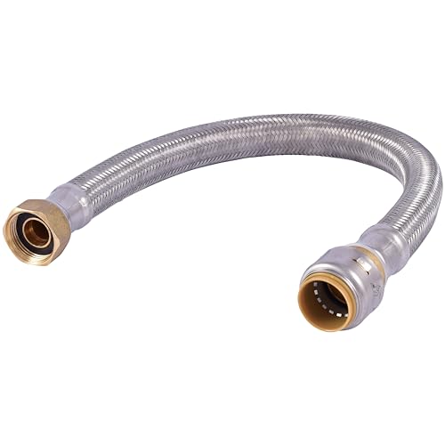 SharkBite Max 3/4 Inch x 3/4 Inch FIP x 18 Inch Stainless Steel Braided Flexible Water Heater Connector, Push to Connect Brass Plumbing Fitting, PEX Pipe, Copper, CPVC, PE-RT, HDPE, UR3088FX18