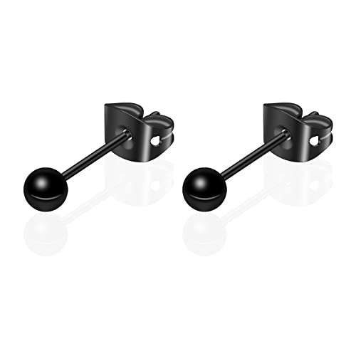 Boucles d'oreilles boule en titane G23 pour femmes hommes filles boucles d'oreilles hypoallergéniques sans nickel 3mm boucles d'oreilles rondes noires pour oreilles sensibles Cover