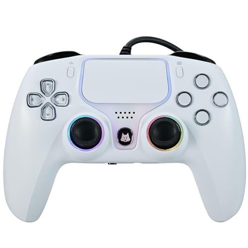 Image of NBCP Wired Controller for PS5 - Gaming Controller for PlayStation 5, PS4, PC /Steam, Turbo & Linear Hall-effect Trigger, Dual Vibration, 3.5mm Audio Jack - White