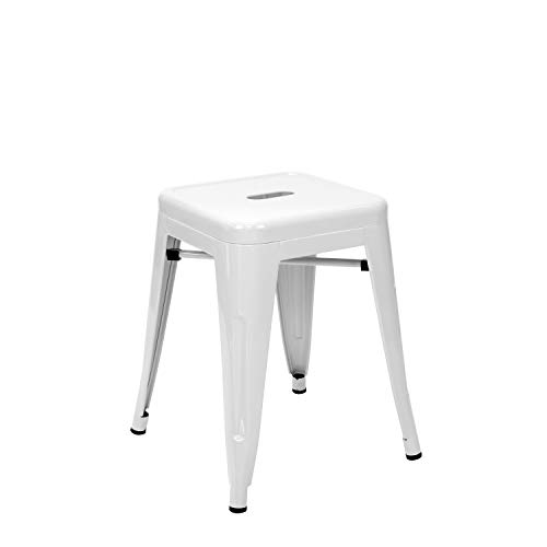 Vaukura Taburete Bajo Tolix - Taburete Industrial Metálico Brillo (Blanco)