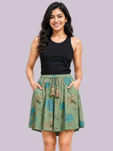 Image of B STORIES Women's Ultra-Soft Printed 100% Viscose Culotte Shorts | Soft Casual High Waist Lounge Shorts | Girls Ladies Stylish Quirky Casual Summer Beach Bottoms (S-XXL)
