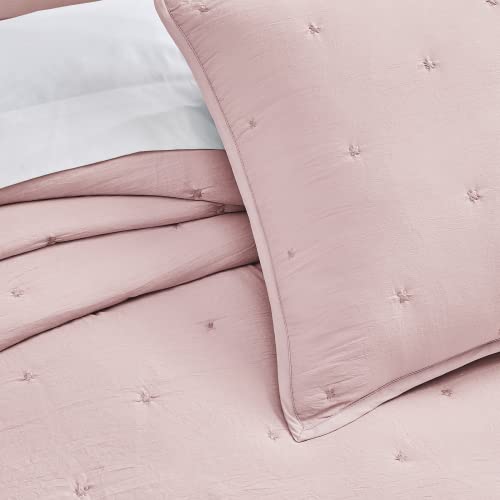 Bourina Reversible 3-Piece Full Quilt Set - Pre-Washed Microfiber Ultra Soft Lightweight Star Quilted Bedspread Full Coverlet Set, Flesh Pink #TOP2