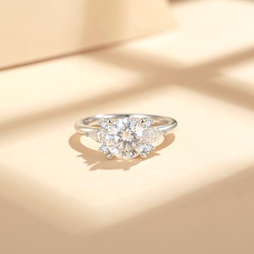 Moissanite Engagement Rings for Women,D Color VVS1 Moissanite 3-Stone Ring 18K White Gold Plated 925 Sterling Silver Wedding Ring3