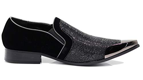 Image of Enzo Romeo Crisiano Men Rhinestone Chrome Toe Suede Pointy Dress Loafer Slip On Shoes