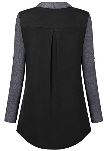 Image of Bulotus 3 /4 Length Sleeve Womens Striped Tops Zipper V Neck Collared Blouses Business Casual Tunics 2026 Spring Trendy