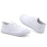 Kids White Shoes Toddlers Canvas Sneakers Lace up Light Weight Comfortable Causal Running Walking Shoes Skin-Friendly for Boys Girls