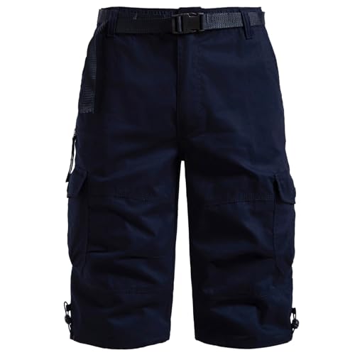 Image of Men's Cargo Shorts Relaxed Fit Mens Below the knee Cotton Hiking Shorts | Mylldey 3 /4 Mens Elastic Waist Running Shorts 7 Pockets