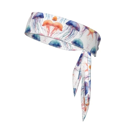 Sports Head Tie Made of cotton straps for Men & Women Moisture Wicking Athletic for Running, Gym, Working Out Watercolor 3D Jellyfish Prints
