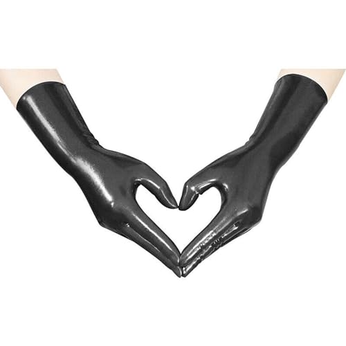Schwarze Latex Handschuhe für Damen und Herren,Naturkautschuk Handschuhe Cosplay Kostüm Party Clubwear (Schwarz,XL)