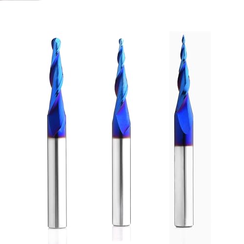 Image of 3PCS BRBT221 Milling Cutters Ball Nose Up Cut CNC Router Bits 2D and 3D Carving Tapered Angle 3.6Deg 5.4Deg 6.2Deg 1 /4 inch Shank with 2-1 /2 inch Over Length