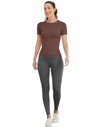 Image of MathCat Short Sleeve Workout Tops for Women, Seamless Women's Compression Shirt, Yoga Running Athletic Shirts Soft Gym Tops