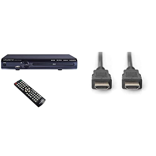 Majestic HDMI-579, Lettore DVD-MPEG 4 con uscita HDMI e ingresso USB, Nero & Digitus AK330114020S Cavo HDMI 3D con Ethernet, Doppia Schermatura, 2 m, 2.0 m, Full HD - HDMI - Tipo A - LW