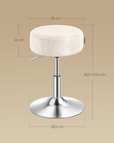 VASAGLE Schminkhocker, Schminkstuhl, Barhocker, höhenverstellbar, 360° drehbar, PU, Dicke Polsterung, für Schlafzimmer, Küche, Esszimmer, modern, cremeweiß LJB120W01