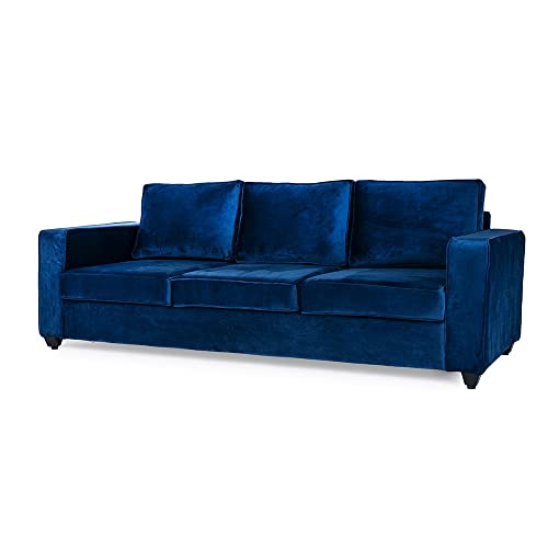 Image of Wakefit Sofa Set | 3 Year Warranty | Sofa 5 Seater, 5 Seater Sofa for Living Room, Wooden Sofa Set, Sofa Set 3+1+1 Seater - Napper(Fabric-Velvet : Blue)