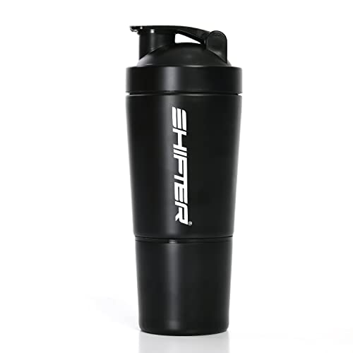 Image of SHIFTER Steel Shaker Bottles for Protein Shake, Gym Bottles for Men Protein Shaker Bottle for Gym Shaker Bottles for Gym Bottle Gym Water Bottle for Men Shaker Steel Shaker Bottle (BLACK-COMPARTMENT)
