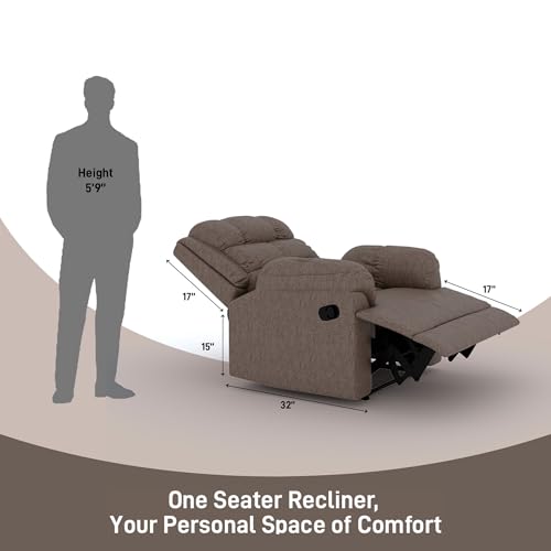 Image of Amazon Brand - Solimo Avalon Single Seater | Premium Mosha Fabric | Manual Recliner | Brown