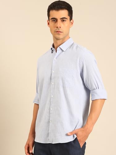 Image of Linen Club Men's Linen Rich Light Checked Contemporary Fit Full Sleeve Casual Shirt