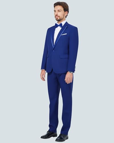 MAGE MALE Men's 2 Piece Suit One Button Slim Fit Formal Wedding Prom Tuxedo Suits Blazer Pants with Bow Tie Set